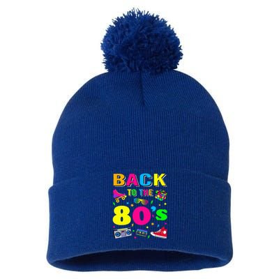 Vintage Retro Back To 80's Graphic Design Pom Pom 12in Knit Beanie