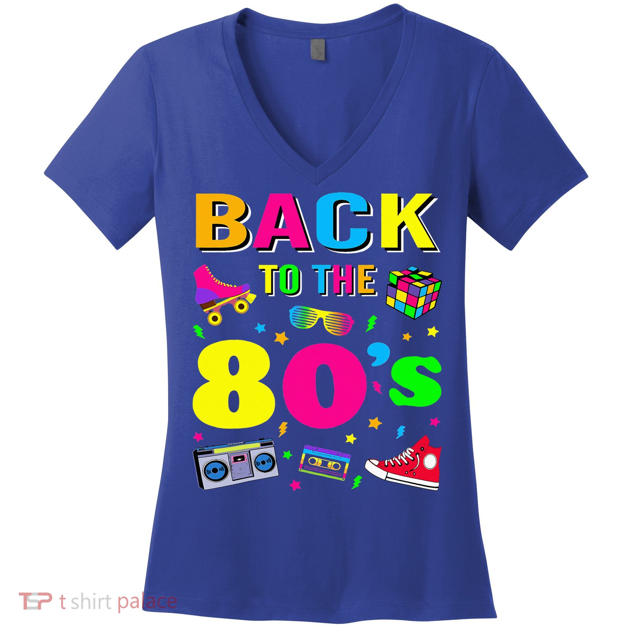 Vintage Retro Back To 80's Graphic Design Women's V-Neck T-Shirt