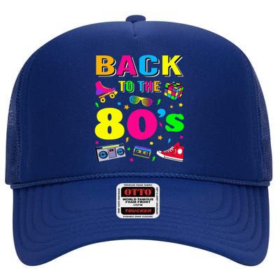 Vintage Retro Back To 80's Graphic Design High Crown Mesh Back Trucker Hat