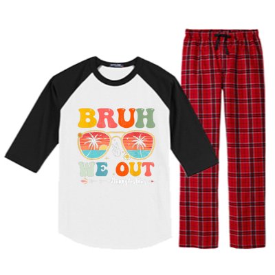 Vintage Retro Bruh We Out Teachers End Of School Year Teacher Summer Gift Raglan Sleeve Pajama Set