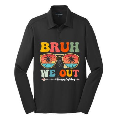 Vintage Retro Bruh We Out Teachers End Of School Year Teacher Summer Gift Silk Touch Performance Long Sleeve Polo