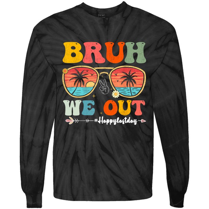 Vintage Retro Bruh We Out Teachers End Of School Year Teacher Summer Gift Tie-Dye Long Sleeve Shirt