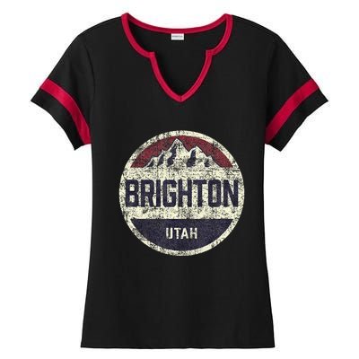 Vintage Retro Brighton Utah Mountain Circle Ski Ladies Halftime Notch Neck Tee