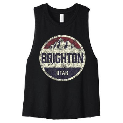 Vintage Retro Brighton Utah Mountain Circle Ski Women's Racerback Cropped Tank