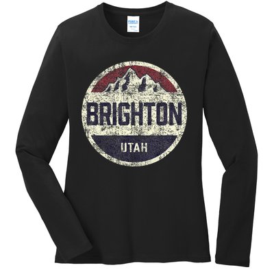 Vintage Retro Brighton Utah Mountain Circle Ski Ladies Long Sleeve Shirt