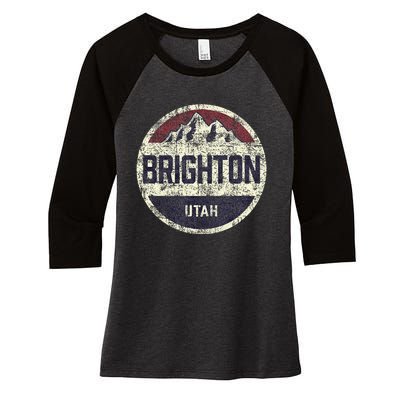 Vintage Retro Brighton Utah Mountain Circle Ski Women's Tri-Blend 3/4-Sleeve Raglan Shirt