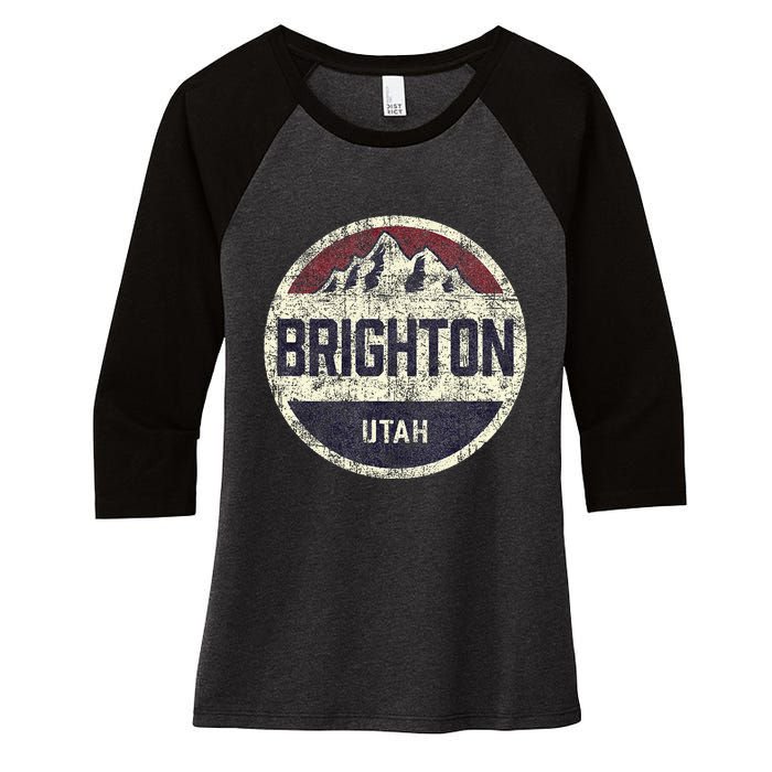 Vintage Retro Brighton Utah Mountain Circle Ski Women's Tri-Blend 3/4-Sleeve Raglan Shirt