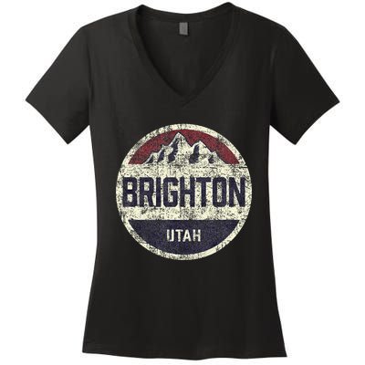 Vintage Retro Brighton Utah Mountain Circle Ski Women's V-Neck T-Shirt