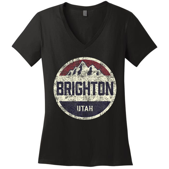 Vintage Retro Brighton Utah Mountain Circle Ski Women's V-Neck T-Shirt