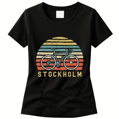 Vintage Retro Bike Stockholm Sweden Cyclist Womens T-Shirt