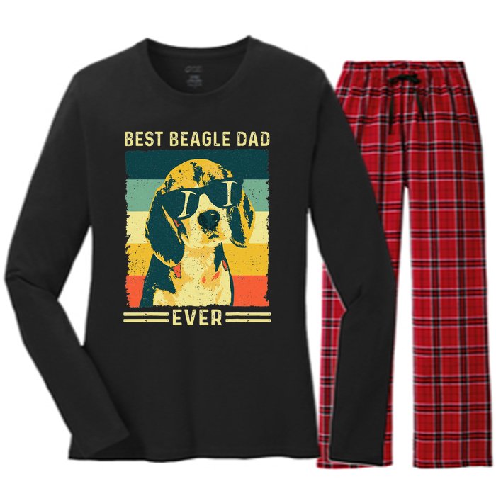 Vintage Retro Best Beagle Dad Ever - Father's Day Dog Lover Women's Long Sleeve Flannel Pajama Set 