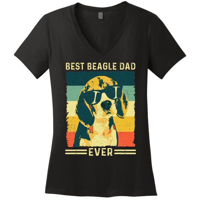 Vintage Retro Best Beagle Dad Ever - Father's Day Dog Lover Women's V-Neck T-Shirt