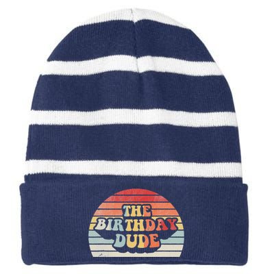 Vintage Retro Birthday Dude Funny Birthday Gift For Striped Beanie with Solid Band