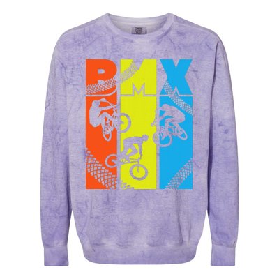 Vintage Retro Bmx Funny Bmx Rider Bicycle Motocross Colorblast Crewneck Sweatshirt