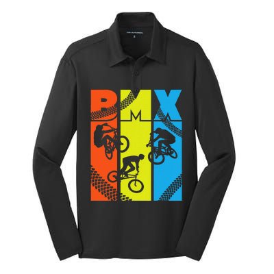 Vintage Retro Bmx Funny Bmx Rider Bicycle Motocross Silk Touch Performance Long Sleeve Polo