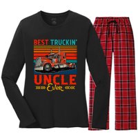 Vintage Retro Best Truckin Uncle Ever Funny Truck Driver Women's Long Sleeve Flannel Pajama Set 