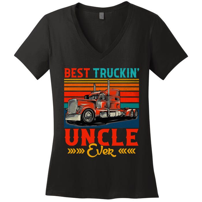 Vintage Retro Best Truckin Uncle Ever Funny Truck Driver Women's V-Neck T-Shirt