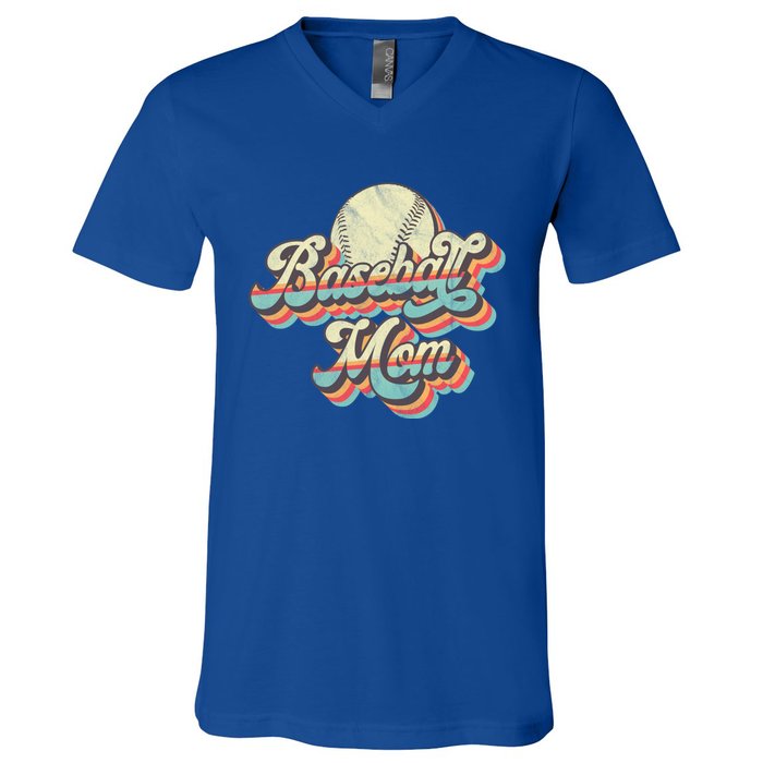 Vintage Retro Baseball Mom Gift V-Neck T-Shirt