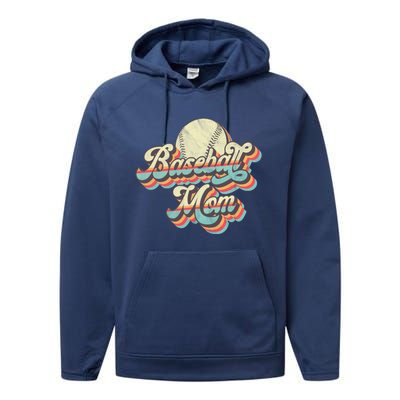 Vintage Retro Baseball Mom Gift Performance Fleece Hoodie