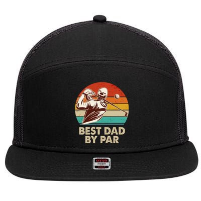 Vintage Retro Best Dad By Par Golfing Fan 7 Panel Mesh Trucker Snapback Hat