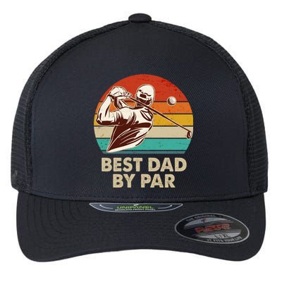 Vintage Retro Best Dad By Par Golfing Fan Flexfit Unipanel Trucker Cap