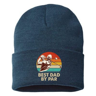 Vintage Retro Best Dad By Par Golfing Fan Sustainable Knit Beanie