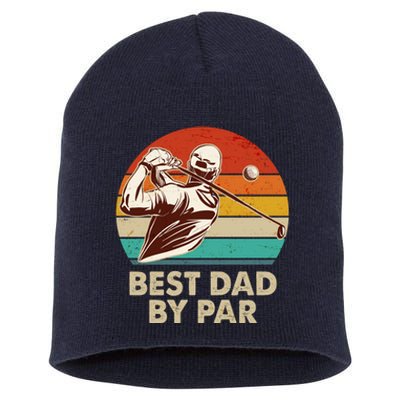 Vintage Retro Best Dad By Par Golfing Fan Short Acrylic Beanie