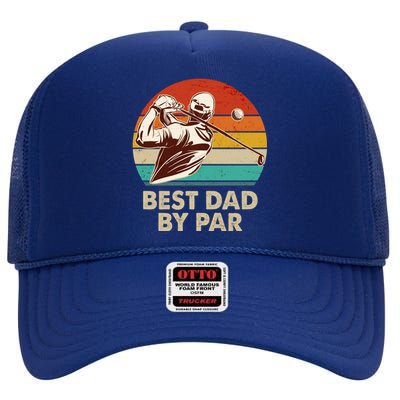 Vintage Retro Best Dad By Par Golfing Fan High Crown Mesh Back Trucker Hat