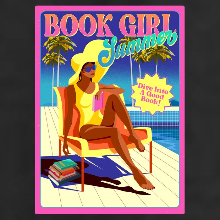 Vintage Retro Book Girl Summer Poster Beanie