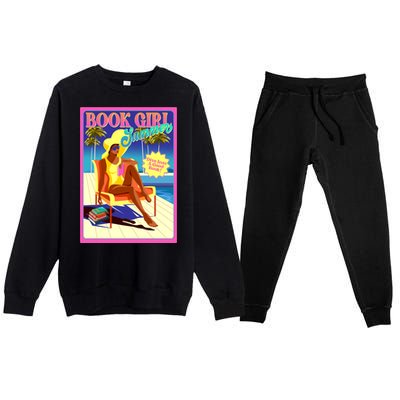 Vintage Retro Book Girl Summer Poster Premium Crewneck Sweatsuit Set