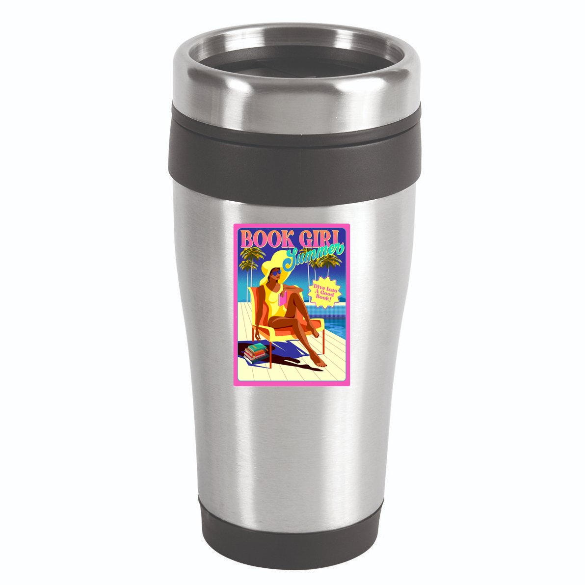 Vintage Retro Book Girl Summer Poster 16oz Travel Tumbler