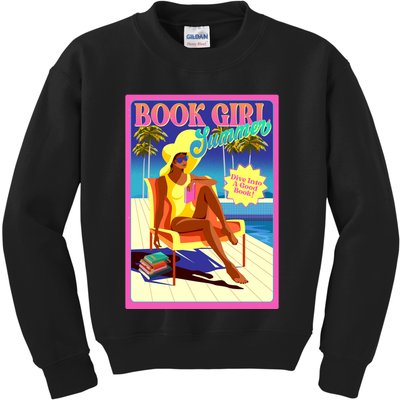 Vintage Retro Book Girl Summer Poster Kids Sweatshirt