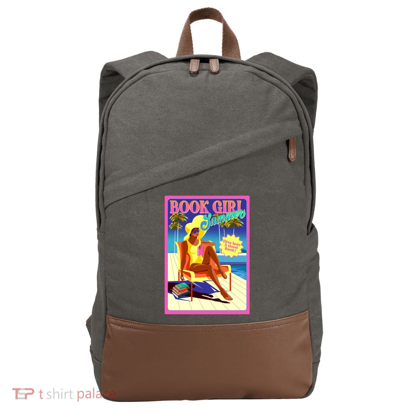 Vintage Retro Book Girl Summer Poster Cotton Canvas Backpack