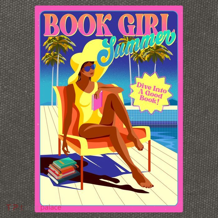Vintage Retro Book Girl Summer Poster Cotton Canvas Backpack
