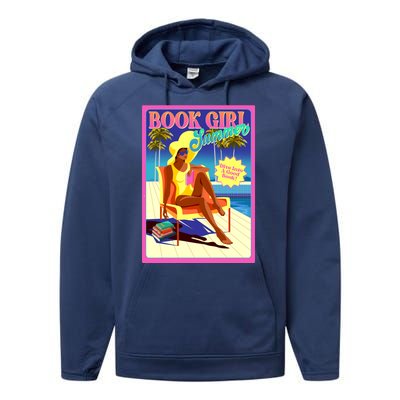 Vintage Retro Book Girl Summer Poster Performance Fleece Hoodie