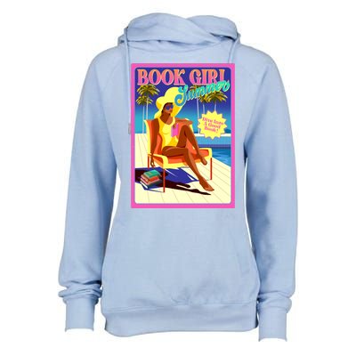 Vintage Retro Book Girl Summer Poster Womens Funnel Neck Pullover Hood