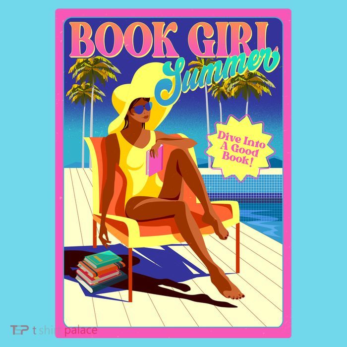 Vintage Retro Book Girl Summer Poster Kids T-Shirt