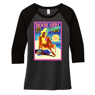 Vintage Retro Book Girl Summer Poster Women's Tri-Blend 3/4-Sleeve Raglan Shirt