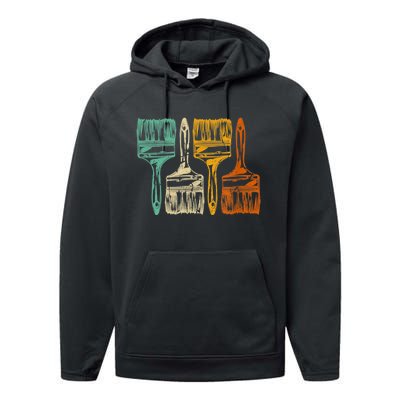 Vintage Retro Brush Painter Performance Fleece Hoodie