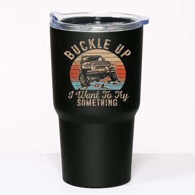 Vintage Retro Buckle Up I Want To Try Something Offroad Car Tumbler