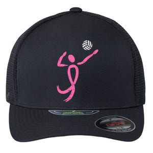 Volleyball Ribbon Breast Cancer Awareness Sport Gift Flexfit Unipanel Trucker Cap