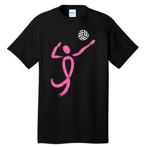 Volleyball Ribbon Breast Cancer Awareness Sport Gift Tall T-Shirt