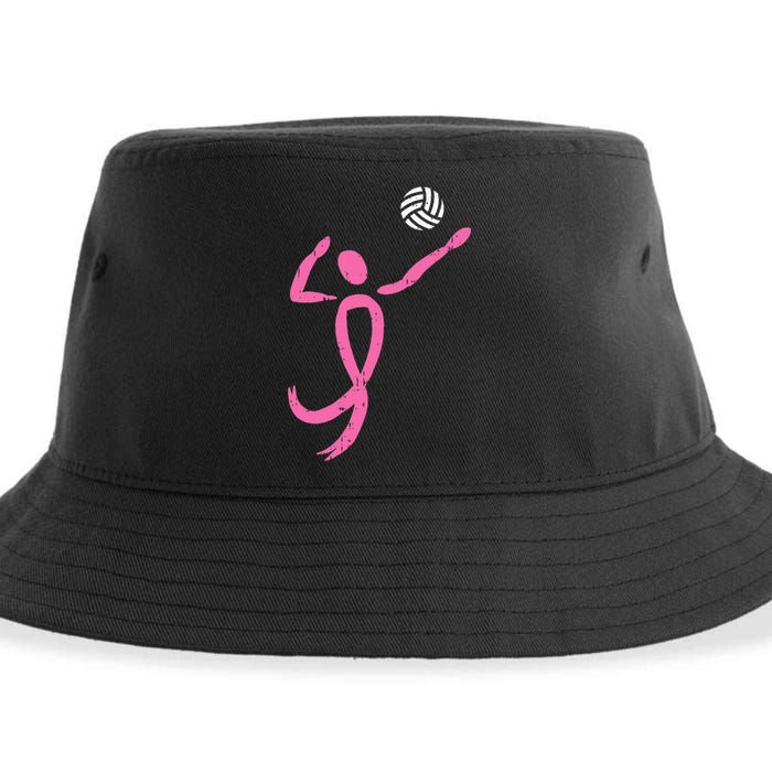 Volleyball Ribbon Breast Cancer Awareness Sport Gift Sustainable Bucket Hat