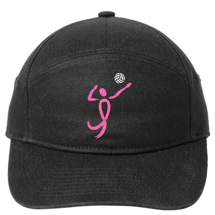 Volleyball Ribbon Breast Cancer Awareness Sport Gift 7-Panel Snapback Hat