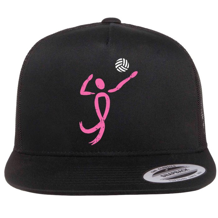 Volleyball Ribbon Breast Cancer Awareness Sport Gift Flat Bill Trucker Hat