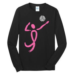 Volleyball Ribbon Breast Cancer Awareness Sport Gift Tall Long Sleeve T-Shirt