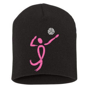 Volleyball Ribbon Breast Cancer Awareness Sport Gift Short Acrylic Beanie