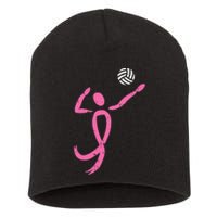 Volleyball Ribbon Breast Cancer Awareness Sport Gift Short Acrylic Beanie