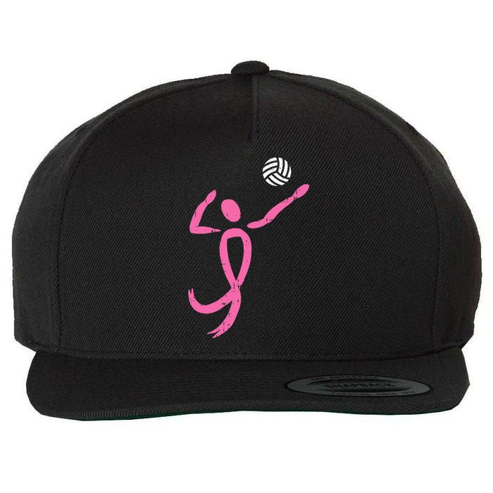 Volleyball Ribbon Breast Cancer Awareness Sport Gift Wool Snapback Cap