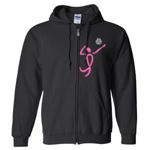 Volleyball Ribbon Breast Cancer Awareness Sport Gift Full Zip Hoodie